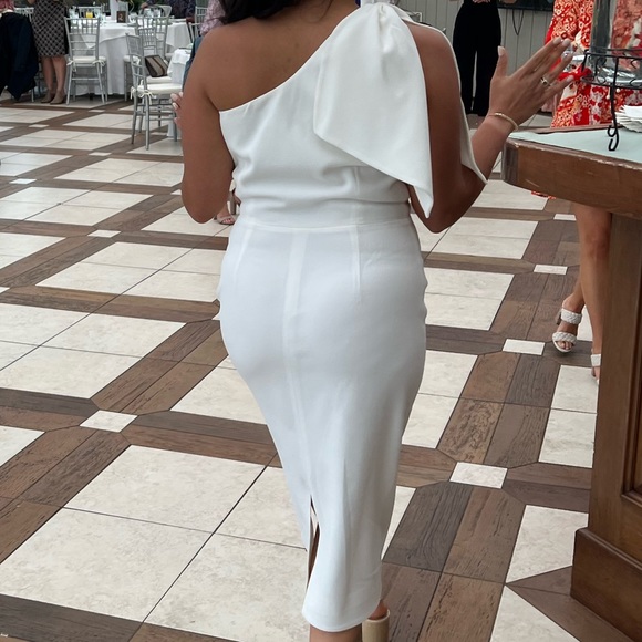 DRESS THE POPULATION white one shoulder midi dress- Large - Picture 3 of 3